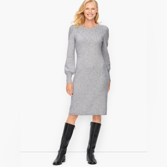 TALBOTS NWT 1X Supersoft Tweed Shift Sweater Dress • Speckled Grey Sky Heather - Picture 8 of 9